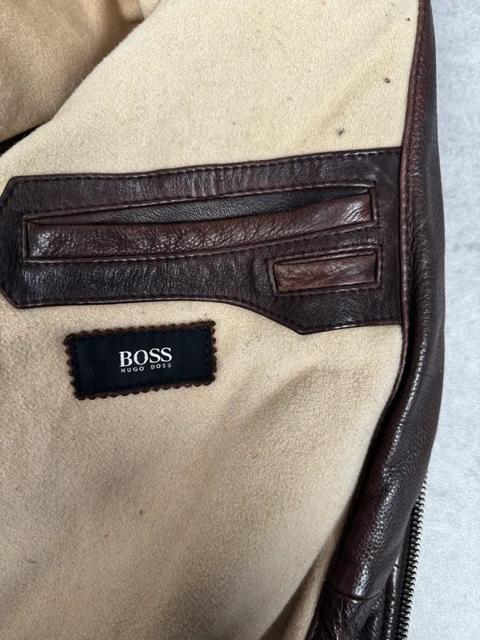 2000s Hugo Boss Aviator Brown Leather Jacket CpQFXDr 12