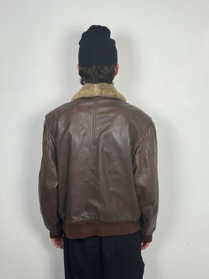 2000s Hugo Boss Aviator Brown Leather Jacket CpQFXDr 2