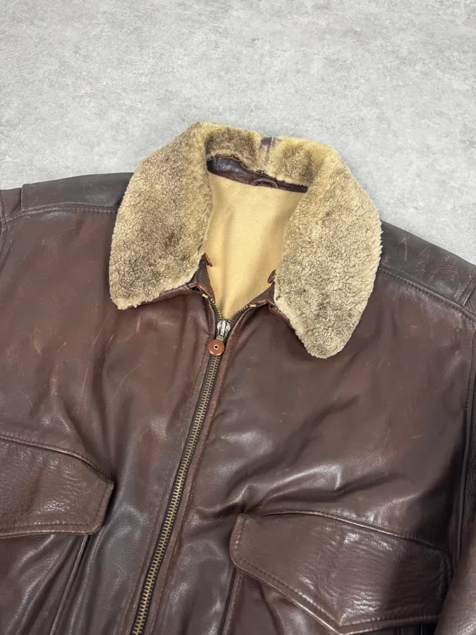 2000s Hugo Boss Aviator Brown Leather Jacket CpQFXDr 4