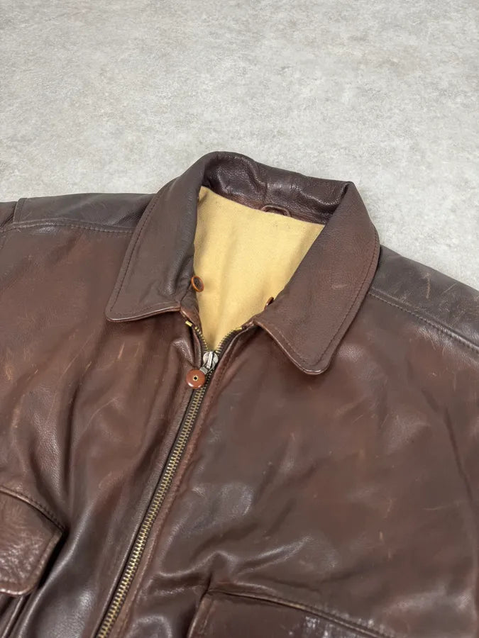 2000s Hugo Boss Aviator Brown Leather Jacket CpQFXDr 5