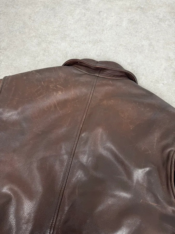 2000s Hugo Boss Aviator Brown Leather Jacket CpQFXDr 6