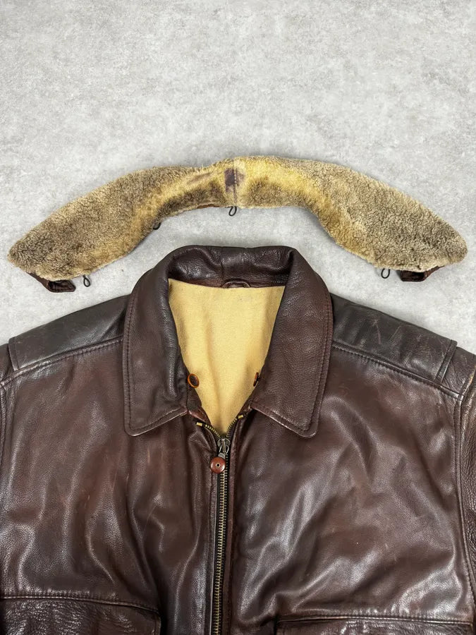 2000s Hugo Boss Aviator Brown Leather Jacket CpQFXDr 8