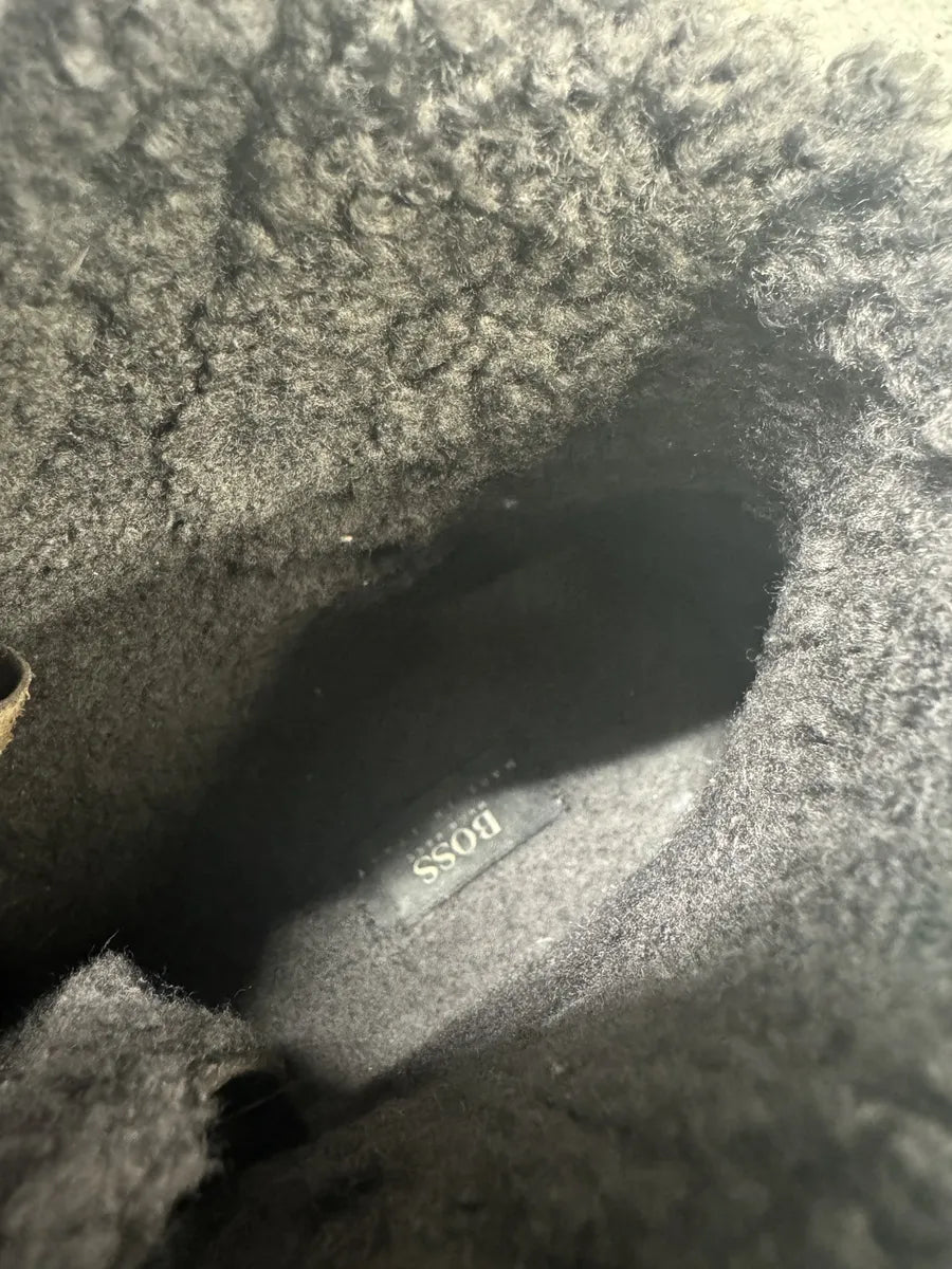 2000s Hugo Boss Ostrich Embossed Leather Brown Mountain Daily Fur Boots (42eu/us8.5) 7