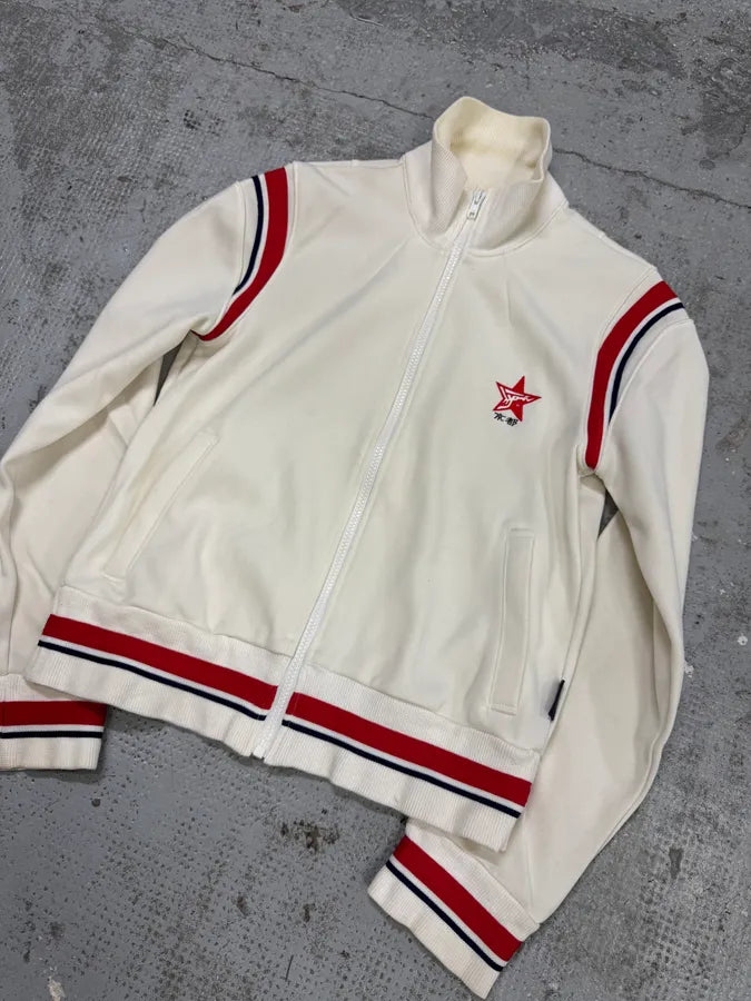 2000s Hyoma Uniform Red Lines White Zip Up Sweater GfUWklA 3