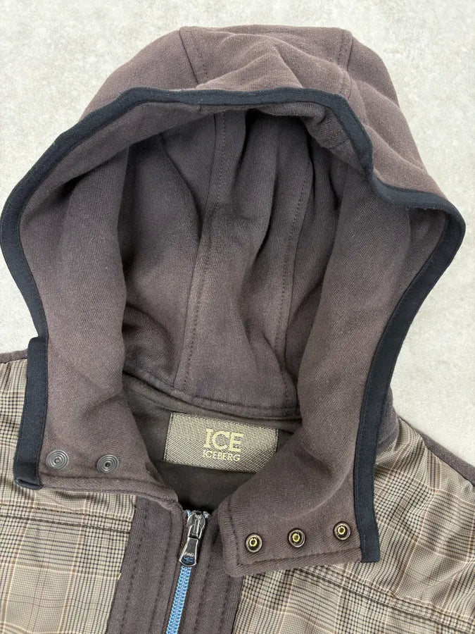 2000s Iceberg Beige & Brown Wool Checkered Windbreaker Jacket KJJyOWC 4