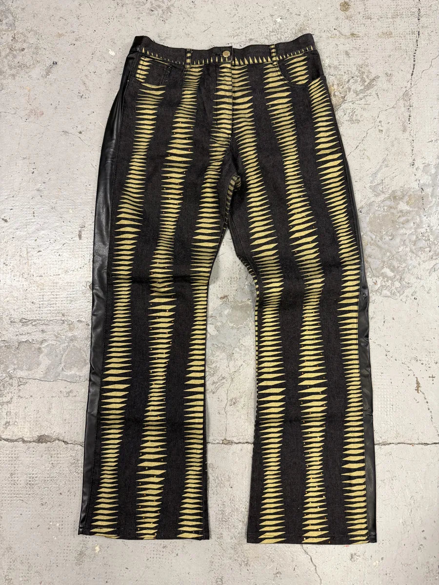 2000s Iceberg Black & Yellow Striped Irregular Faux Leather Pants FeBEmzk 3