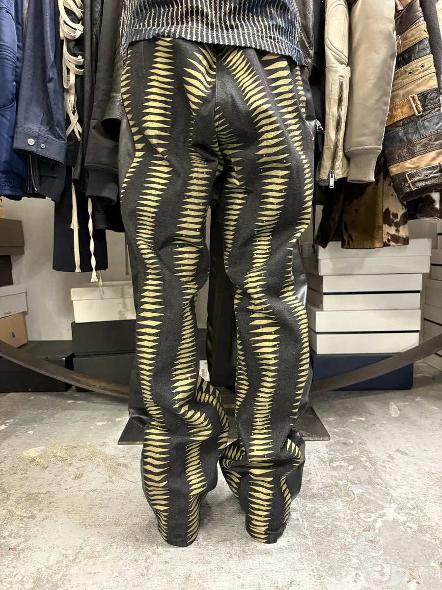 2000s Iceberg Black & Yellow Striped Irregular Faux Leather Pants FeBEmzk 2