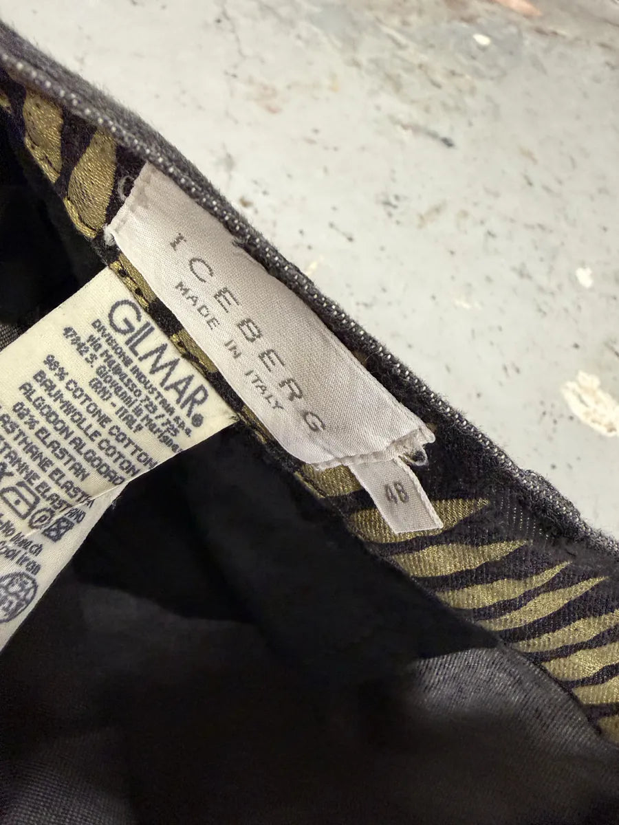 2000s Iceberg Black & Yellow Striped Irregular Faux Leather Pants FeBEmzk 6