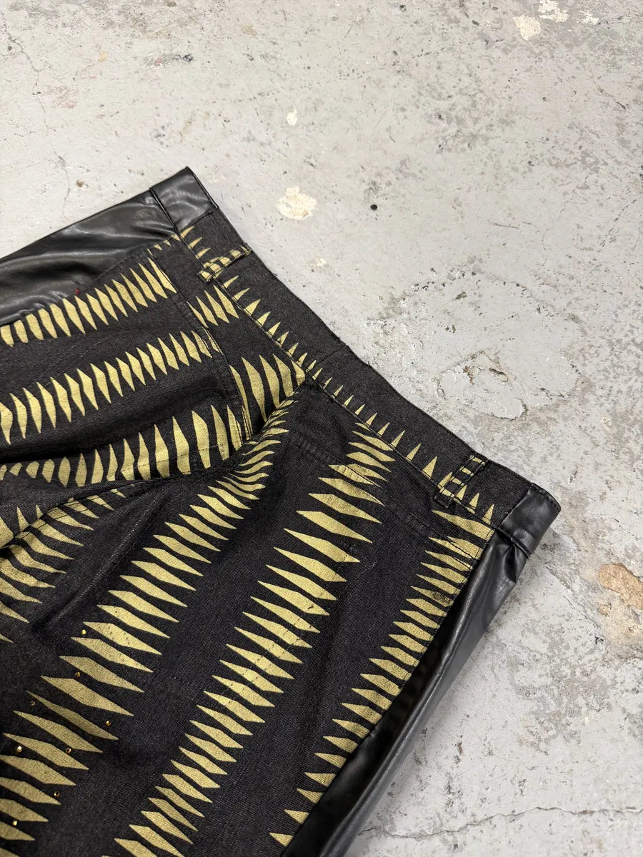 2000s Iceberg Black & Yellow Striped Irregular Faux Leather Pants FeBEmzk 7