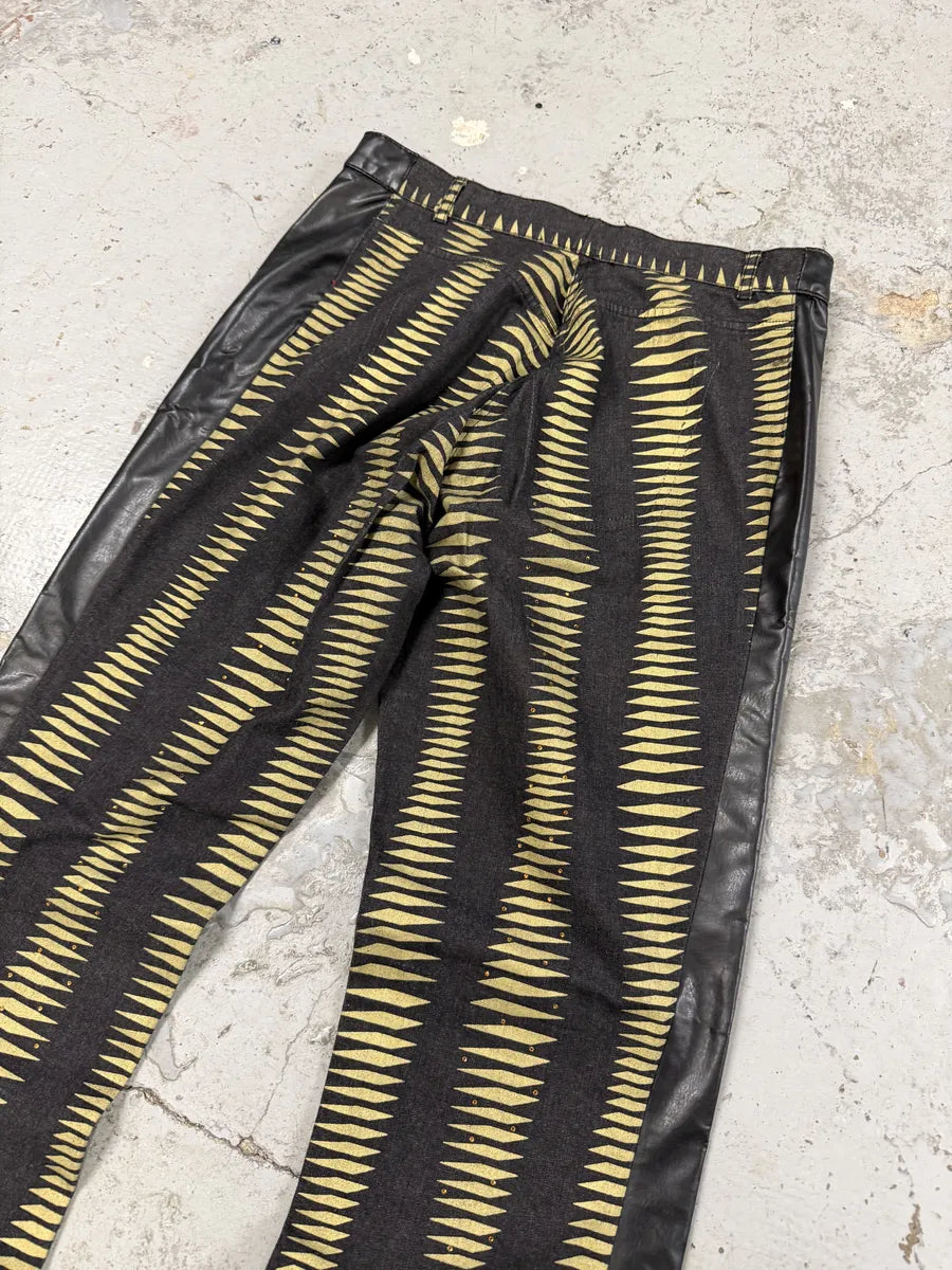 2000s Iceberg Black & Yellow Striped Irregular Faux Leather Pants FeBEmzk 8