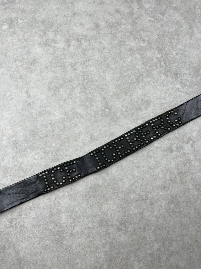 2000s Iceberg Black Studded Leather Belt ryrxhpP 6