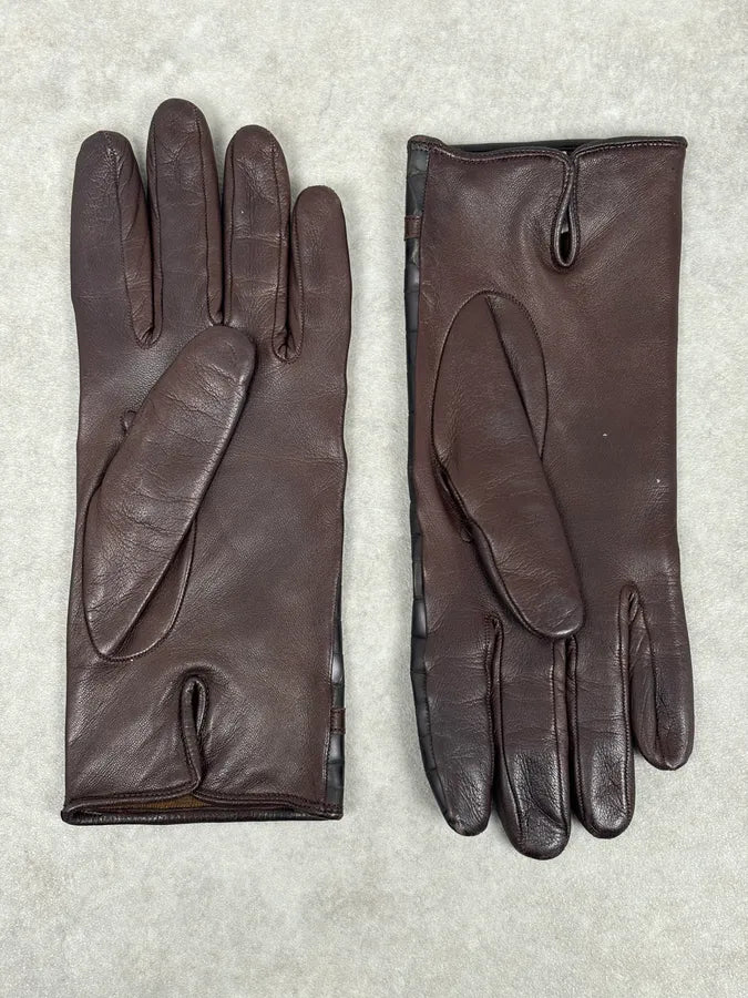 2000s Iceberg Brown Crocodile Embossed Leather Gloves IIFRTIX 3
