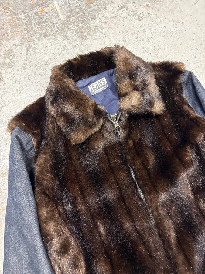 2000s Iceberg Brown Faux Fur Leather Zip-up Jacket OpggGlG 4