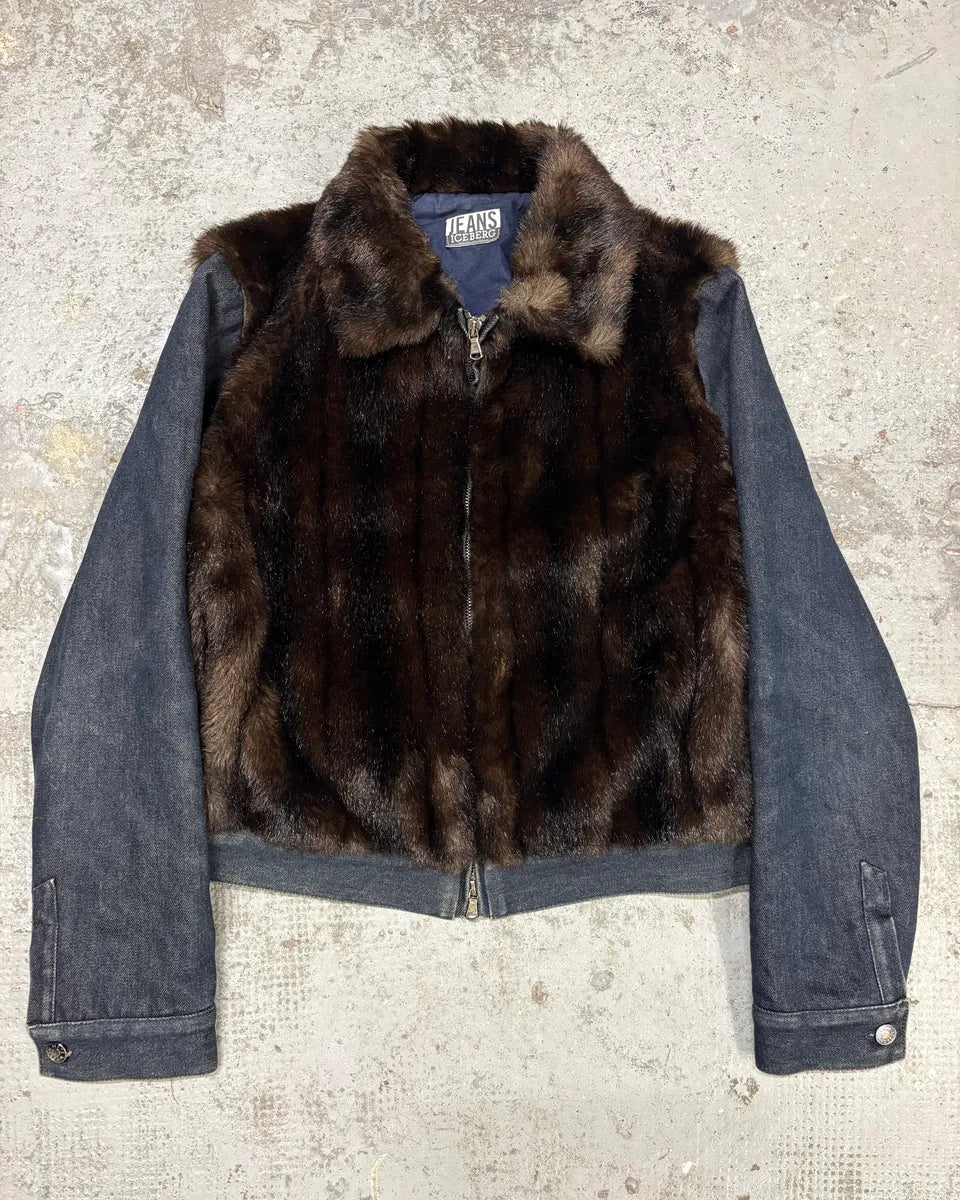 2000s Iceberg Brown Faux Fur Leather Zip-up Jacket OpggGlG 0
