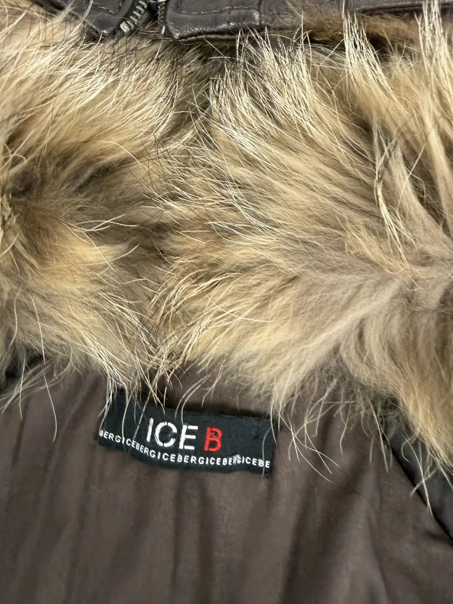 2000s Iceberg Brown Leather Aviator Fur Hooded Bomber Jacket HukchWN 6