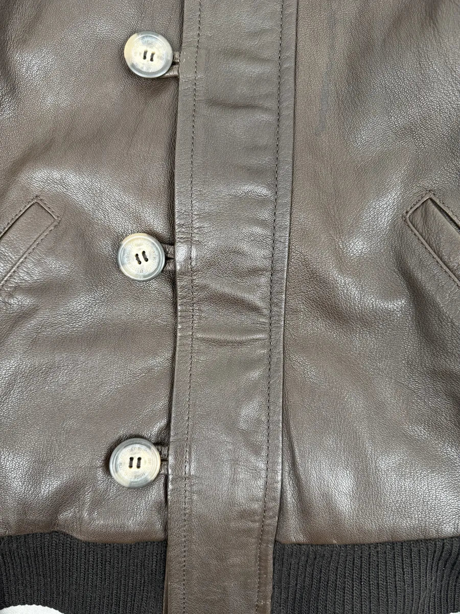 2000s Iceberg Brown Leather Aviator Fur Hooded Bomber Jacket HukchWN 8