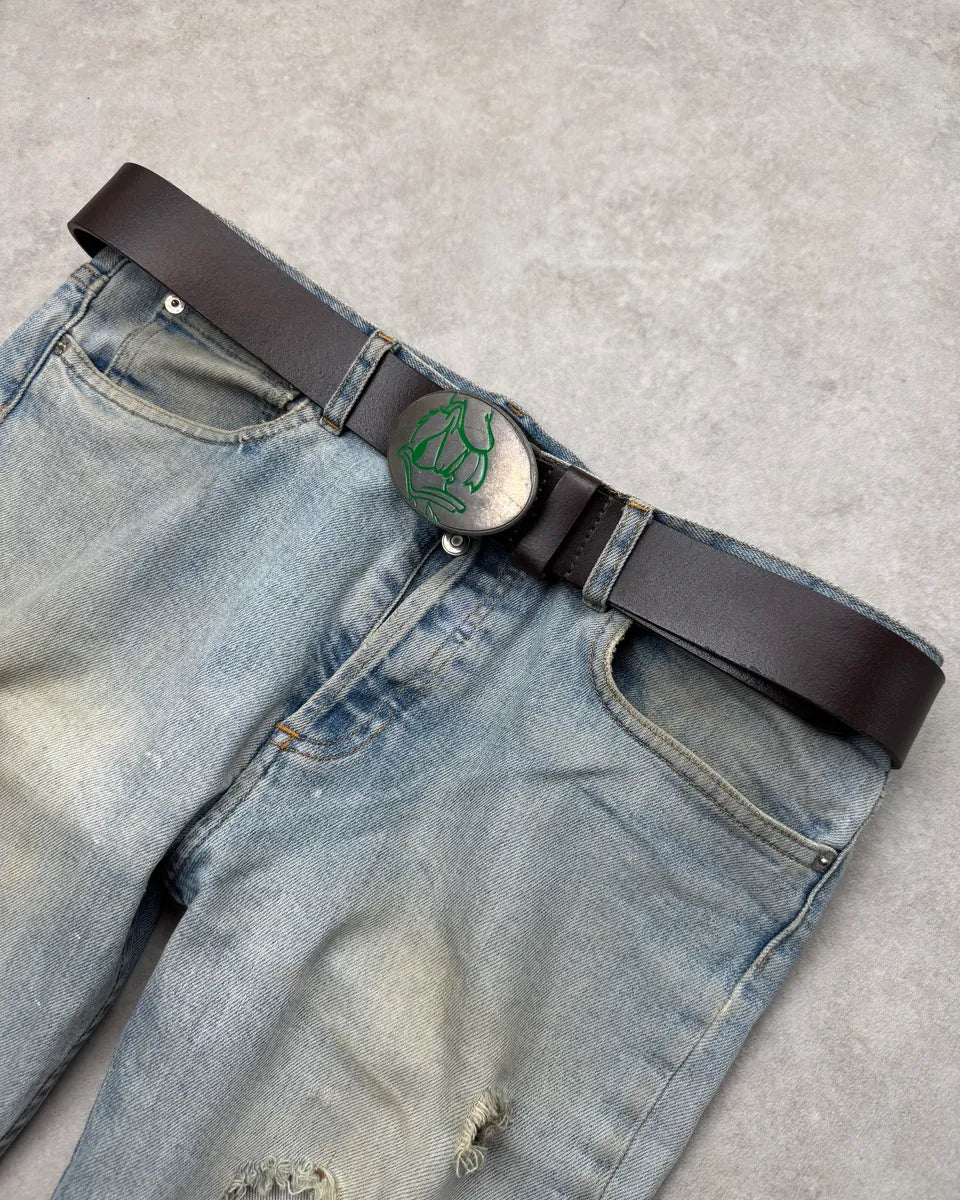 2000s Iceberg Brown Leather Donald Buckle Belt NdnPicE 1
