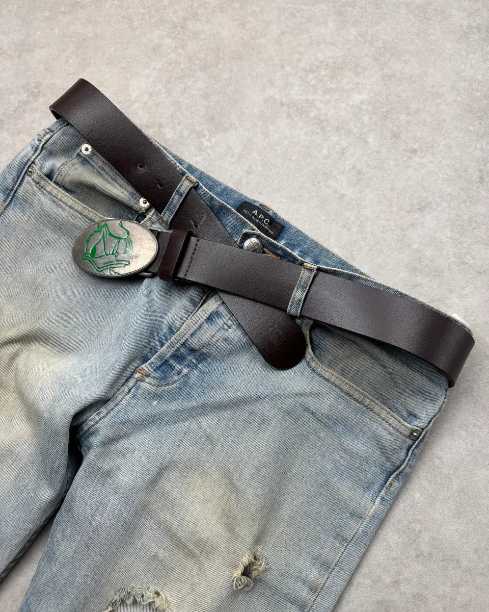 2000s Iceberg Brown Leather Donald Buckle Belt NdnPicE 2