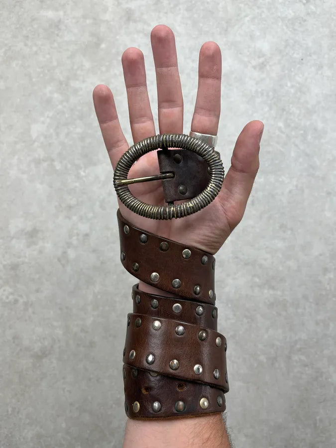 2000s Iceberg Brown Leather Studded Spiral Buckle Belt sXCnMSo 0