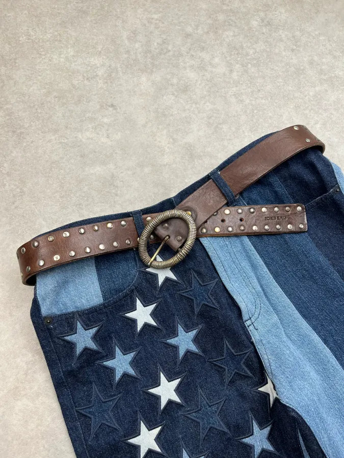 2000s Iceberg Brown Leather Studded Spiral Buckle Belt sXCnMSo 2