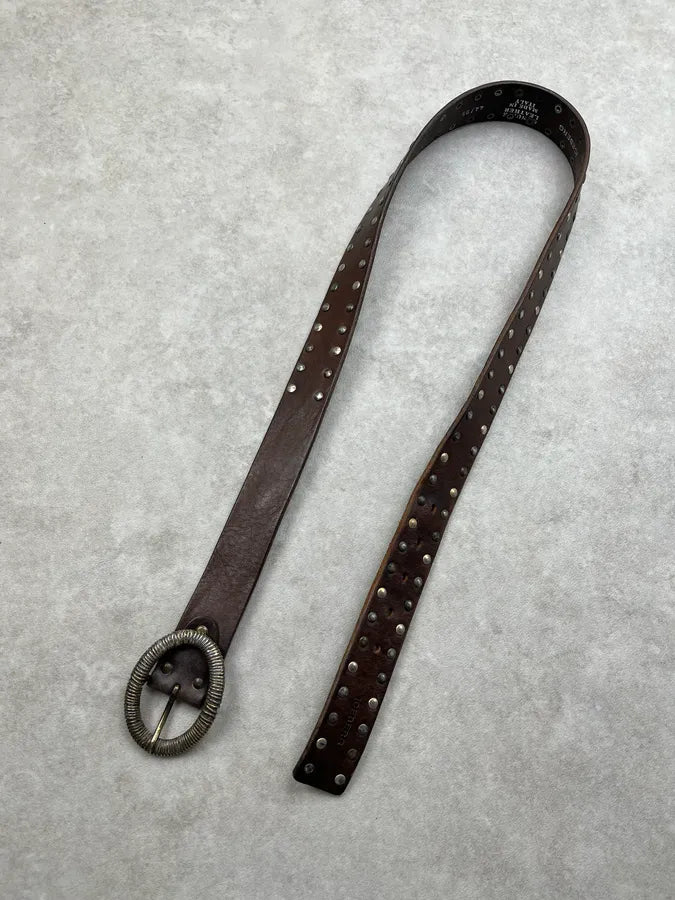 2000s Iceberg Brown Leather Studded Spiral Buckle Belt sXCnMSo 3