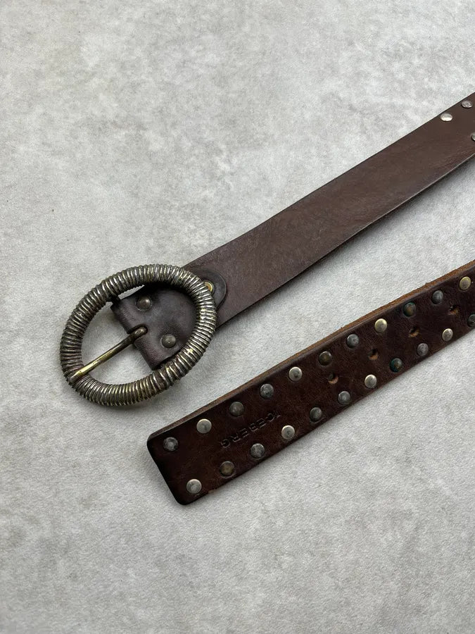 2000s Iceberg Brown Leather Studded Spiral Buckle Belt sXCnMSo 4