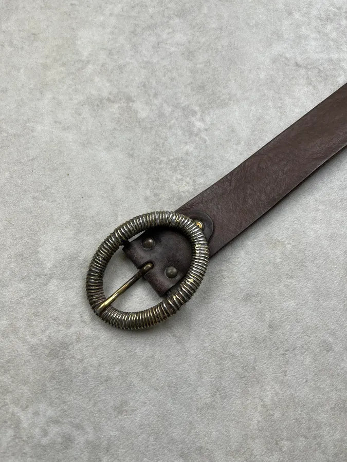 2000s Iceberg Brown Leather Studded Spiral Buckle Belt sXCnMSo 5