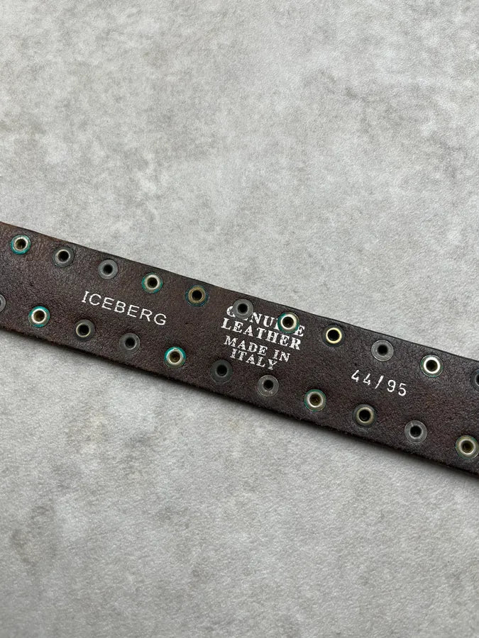 2000s Iceberg Brown Leather Studded Spiral Buckle Belt sXCnMSo 7