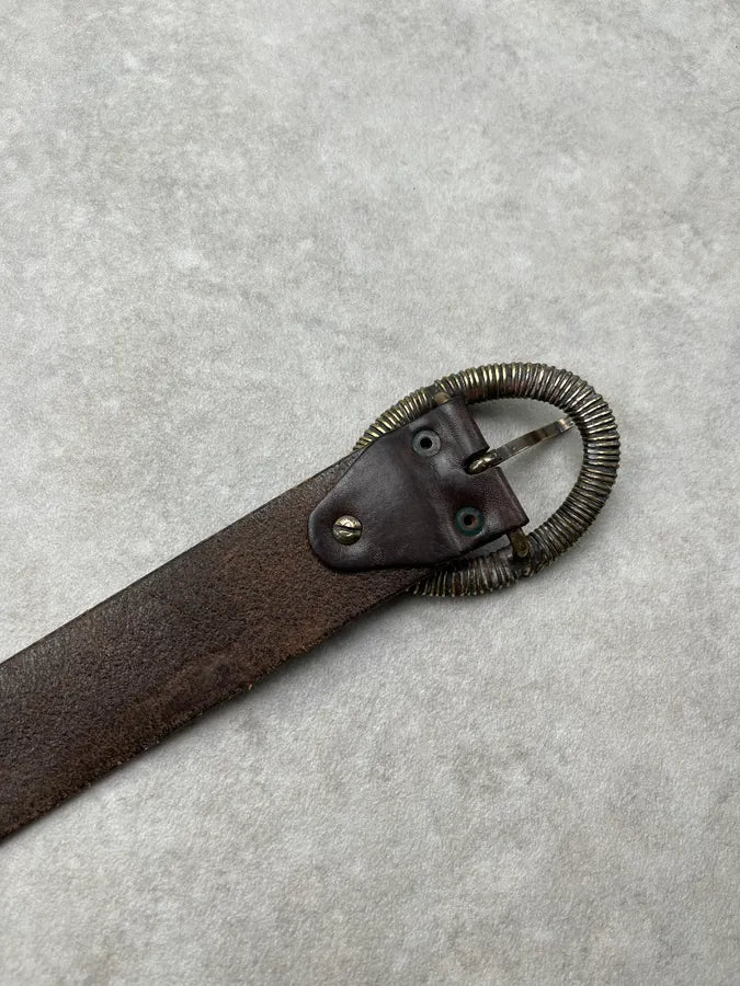 2000s Iceberg Brown Leather Studded Spiral Buckle Belt sXCnMSo 8