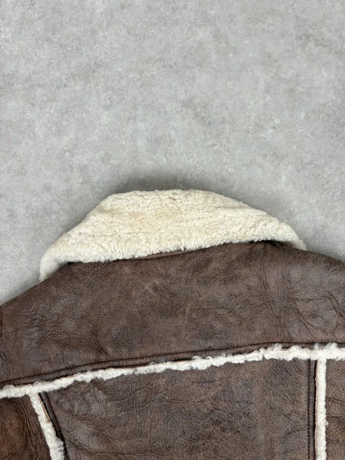 2000s Iceberg Brown Shearling Aviator Leather Jacket jNjWFEK 5