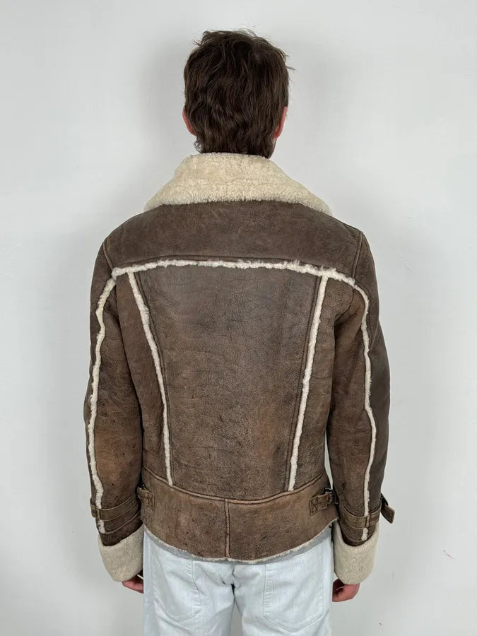 2000s Iceberg Brown Shearling Aviator Leather Jacket jNjWFEK 2