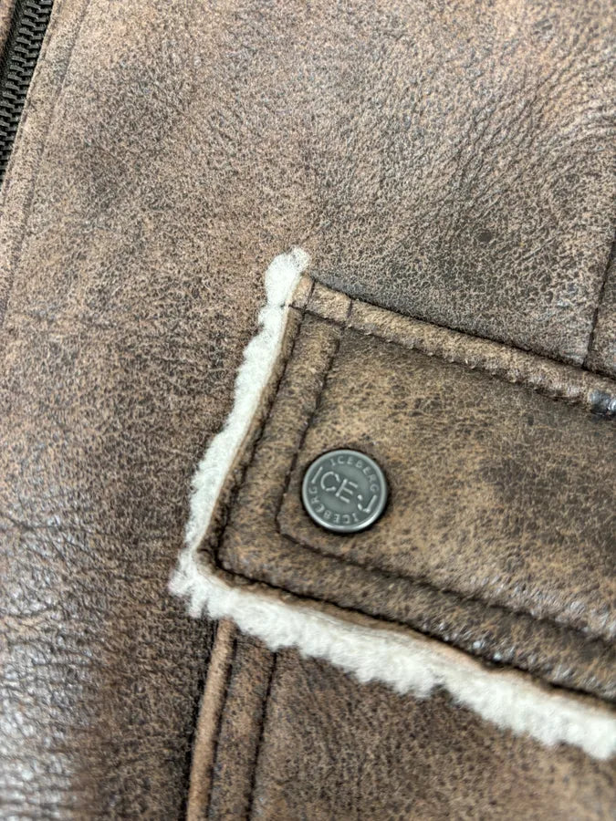 2000s Iceberg Brown Shearling Aviator Leather Jacket jNjWFEK 10