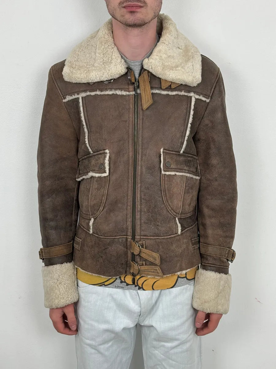 2000s Iceberg Brown Shearling Aviator Leather Jacket jNjWFEK 1