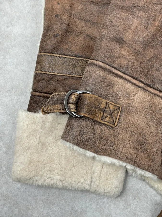 2000s Iceberg Brown Shearling Aviator Leather Jacket jNjWFEK 11
