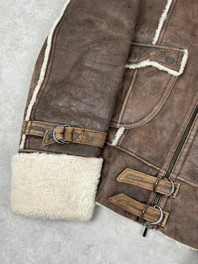 2000s Iceberg Brown Shearling Aviator Leather Jacket jNjWFEK 9