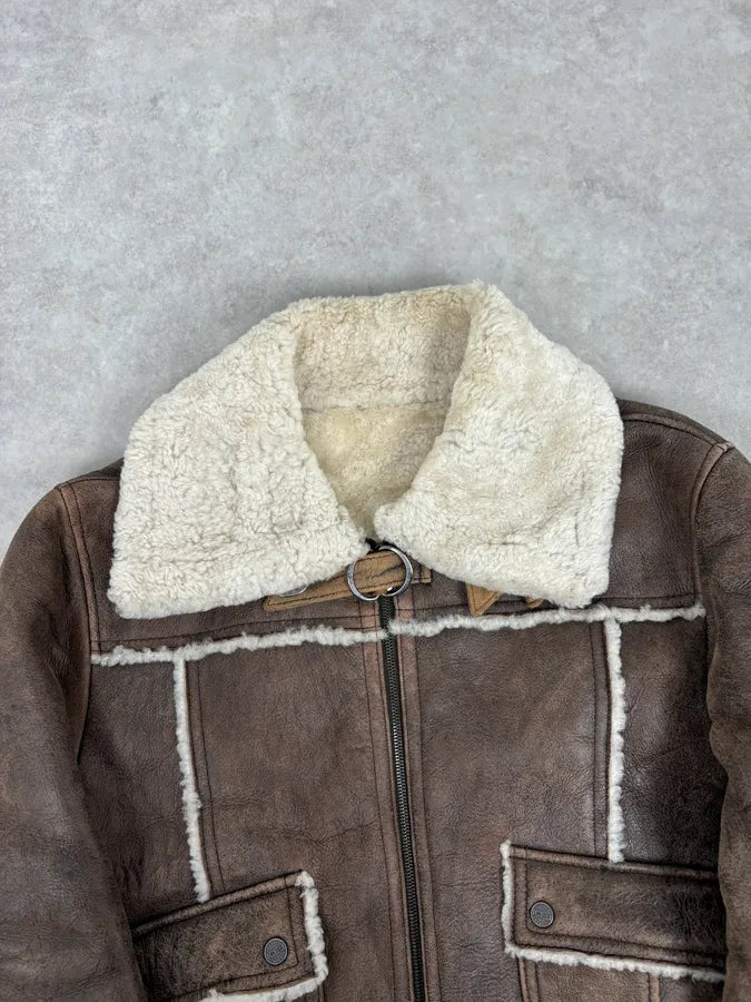 2000s Iceberg Brown Shearling Aviator Leather Jacket jNjWFEK 3