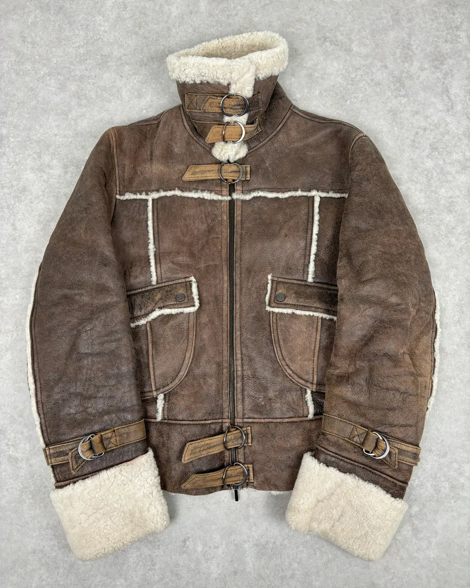 2000s Iceberg Brown Shearling Aviator Leather Jacket jNjWFEK 8