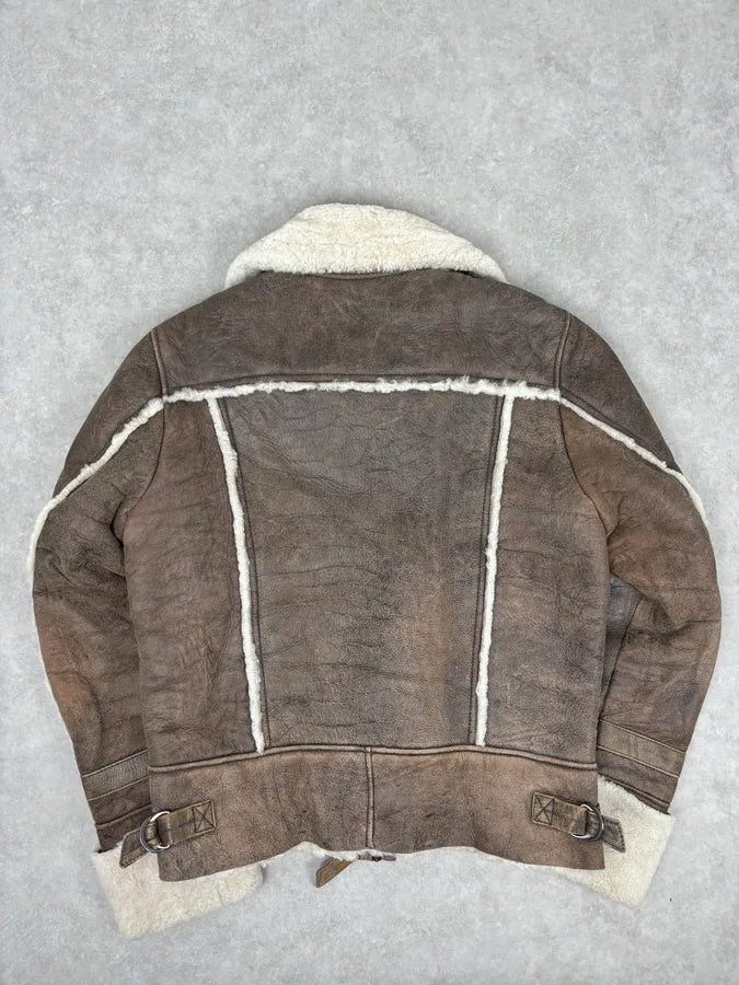 2000s Iceberg Brown Shearling Aviator Leather Jacket jNjWFEK 4