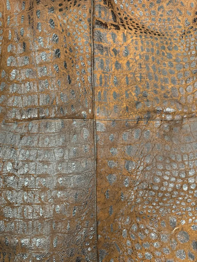 2000s Iceberg Fur Collar Crocodile Embossed Brown Leather Buttoned Jacket mxMgNNy 9