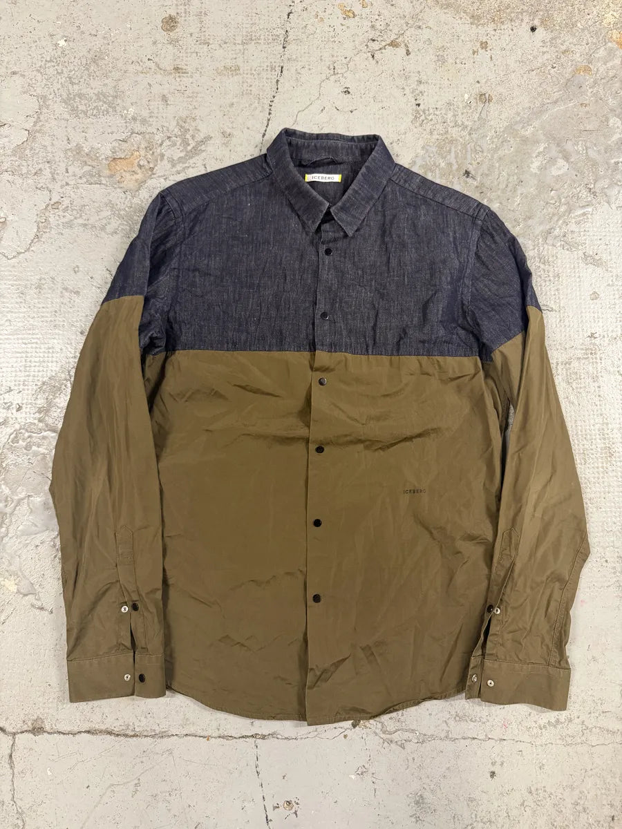 2000s Iceberg Grey Denim Hybrid Beige Cotton Shirt oEWlDqa 0