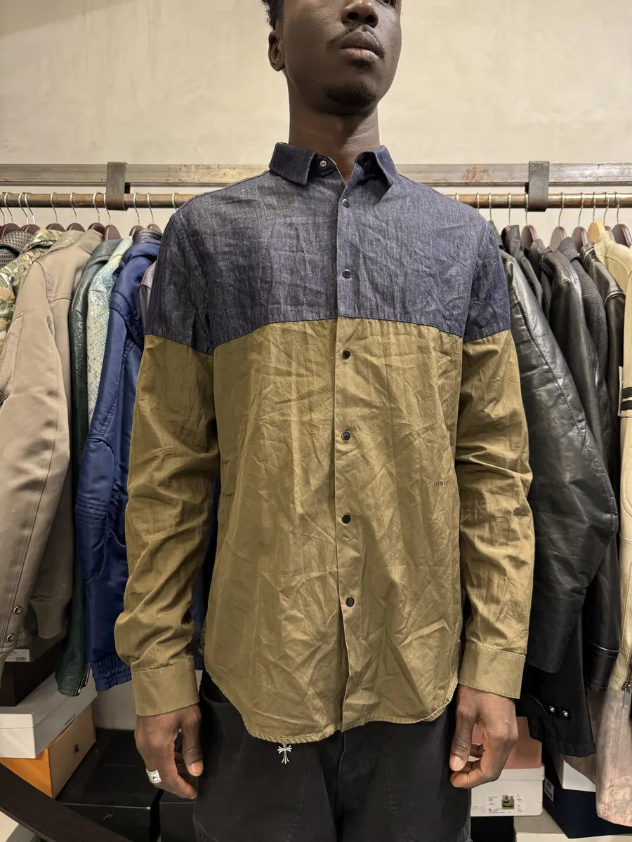 2000s Iceberg Grey Denim Hybrid Beige Cotton Shirt oEWlDqa 1