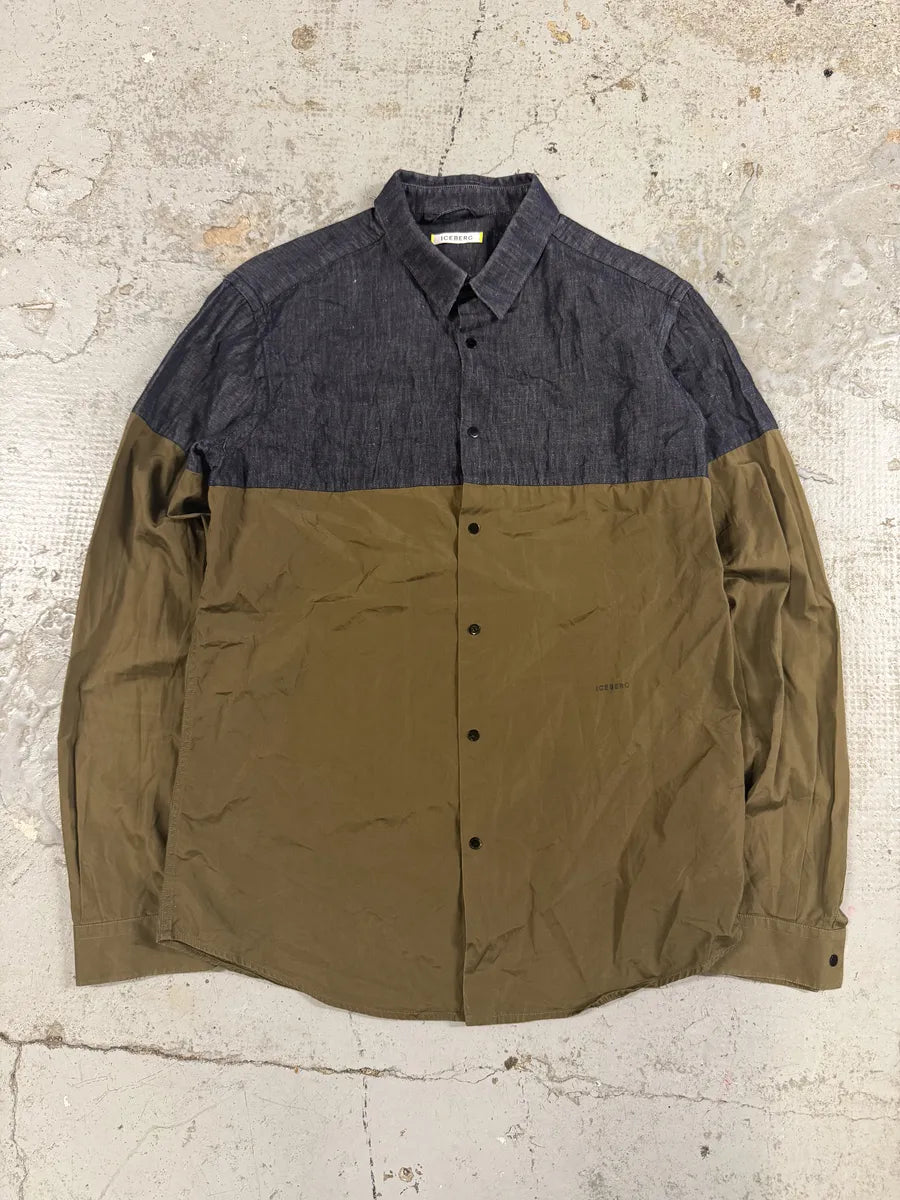 2000s Iceberg Grey Denim Hybrid Beige Cotton Shirt oEWlDqa 4