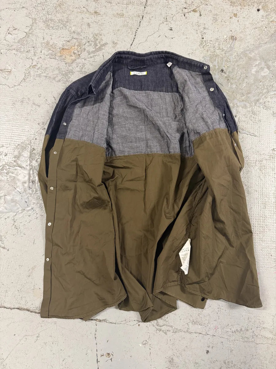 2000s Iceberg Grey Denim Hybrid Beige Cotton Shirt oEWlDqa 5