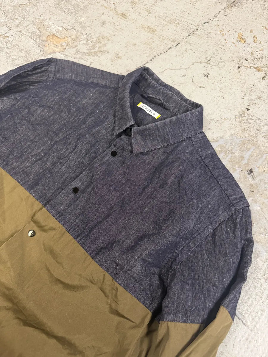 2000s Iceberg Grey Denim Hybrid Beige Cotton Shirt oEWlDqa 8