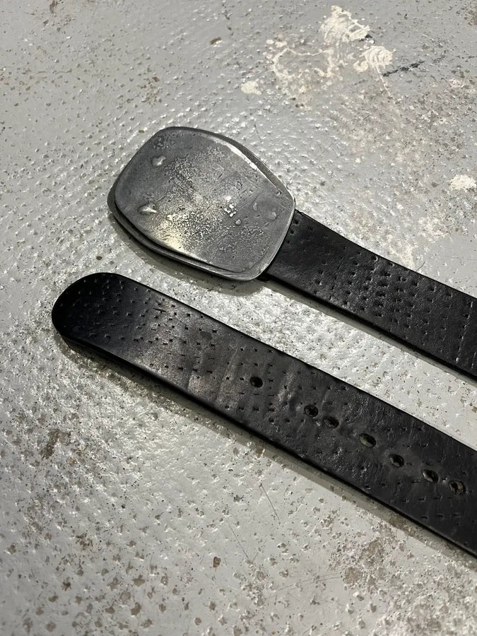 2000s Iceberg Moon Buckle Black Leather Belt IVAwkfD 3