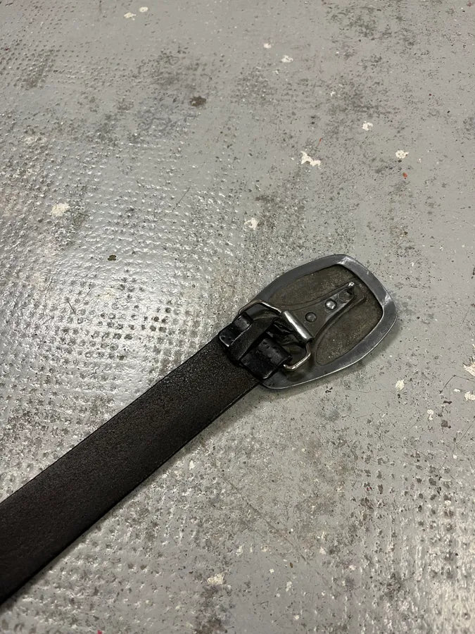 2000s Iceberg Moon Buckle Black Leather Belt IVAwkfD 6