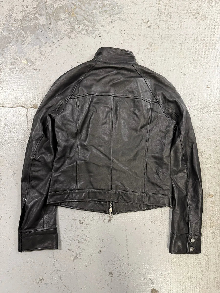 2000s Iceberg Multi Front Zip Black Biker Leather Jacket ZMpFjdX 1
