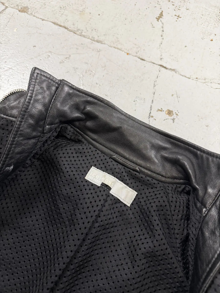 2000s Iceberg Multi Front Zip Black Biker Leather Jacket ZMpFjdX 5