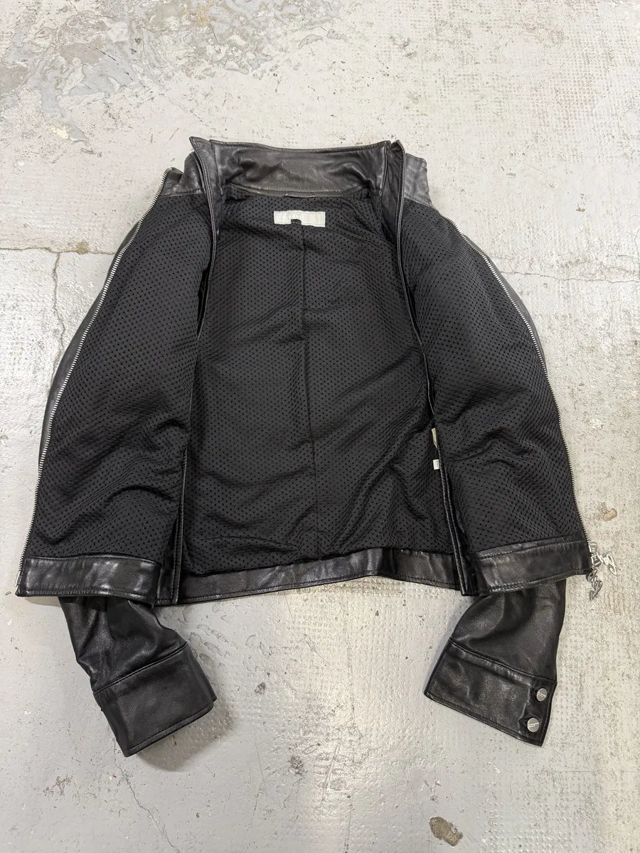 2000s Iceberg Multi Front Zip Black Biker Leather Jacket ZMpFjdX 6