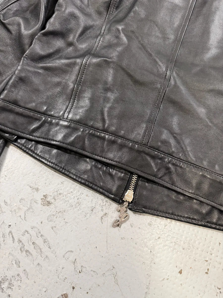 2000s Iceberg Multi Front Zip Black Biker Leather Jacket ZMpFjdX 8